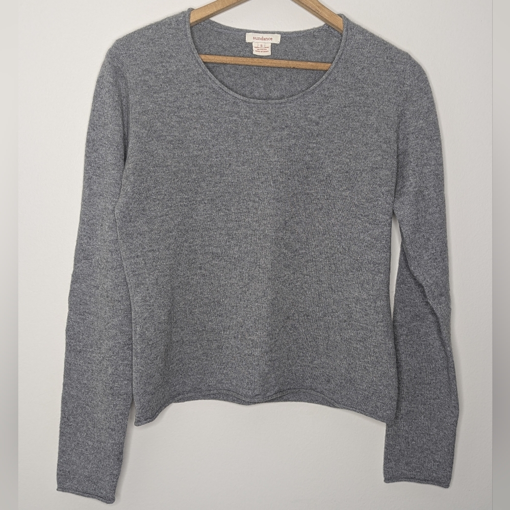 Sundance Women's Small 100% Cashmere Heather Gray Sweater Rolled Hem